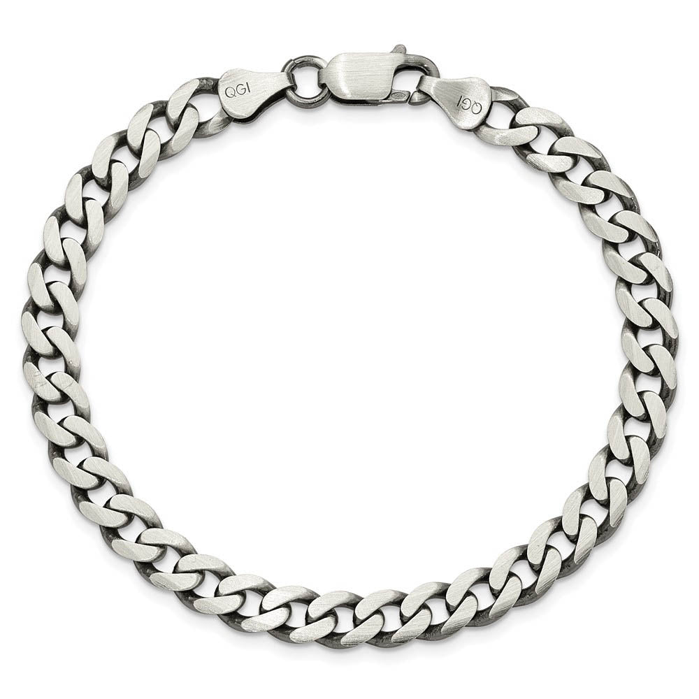 Alternate view of the Men's 7mm Sterling Silver Solid Antiqued Flat Curb Chain Necklace by The Black Bow Jewelry Co.