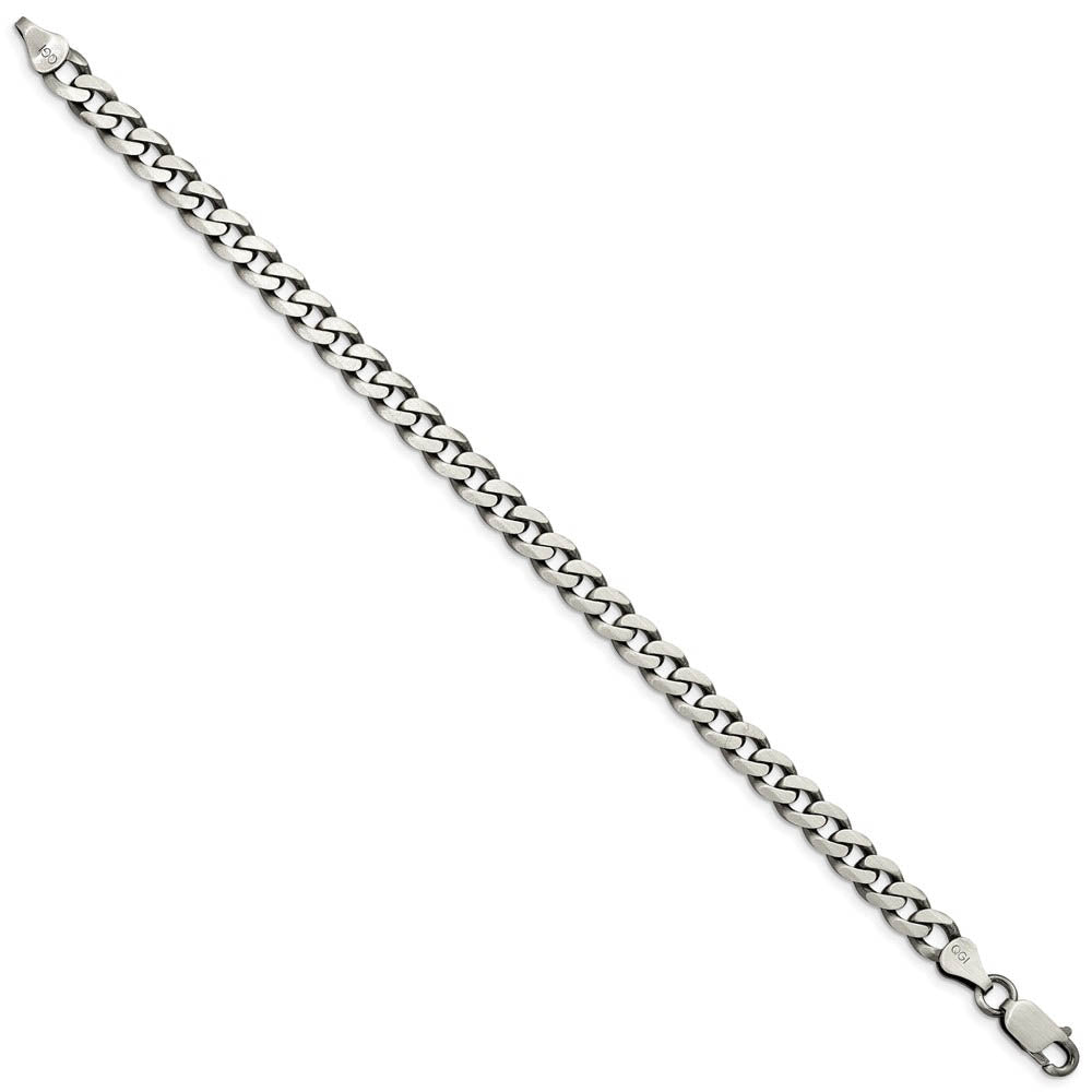 Alternate view of the Men's 7mm Sterling Silver Solid Antiqued Flat Curb Chain Bracelet by The Black Bow Jewelry Co.