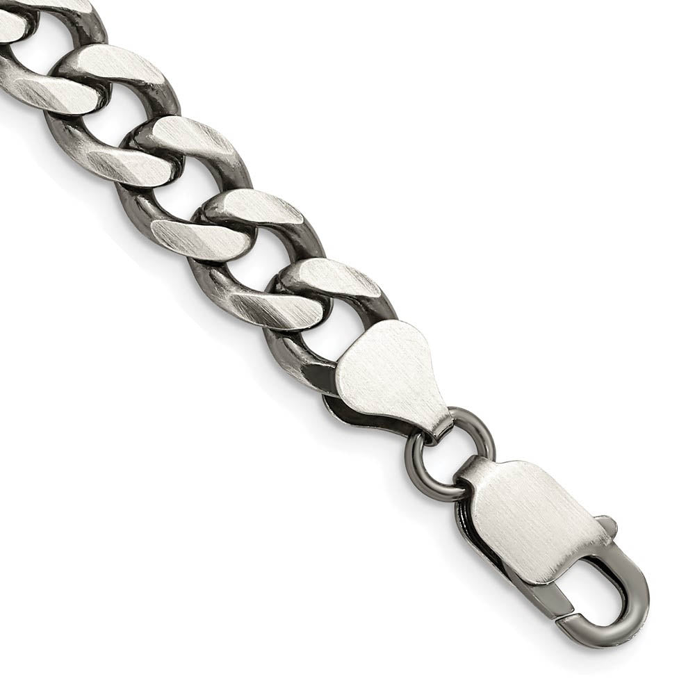 Men's 7.5mm Sterling Silver Solid Antiqued Flat Curb Chain Necklace, Item C10703 by The Black Bow Jewelry Co.