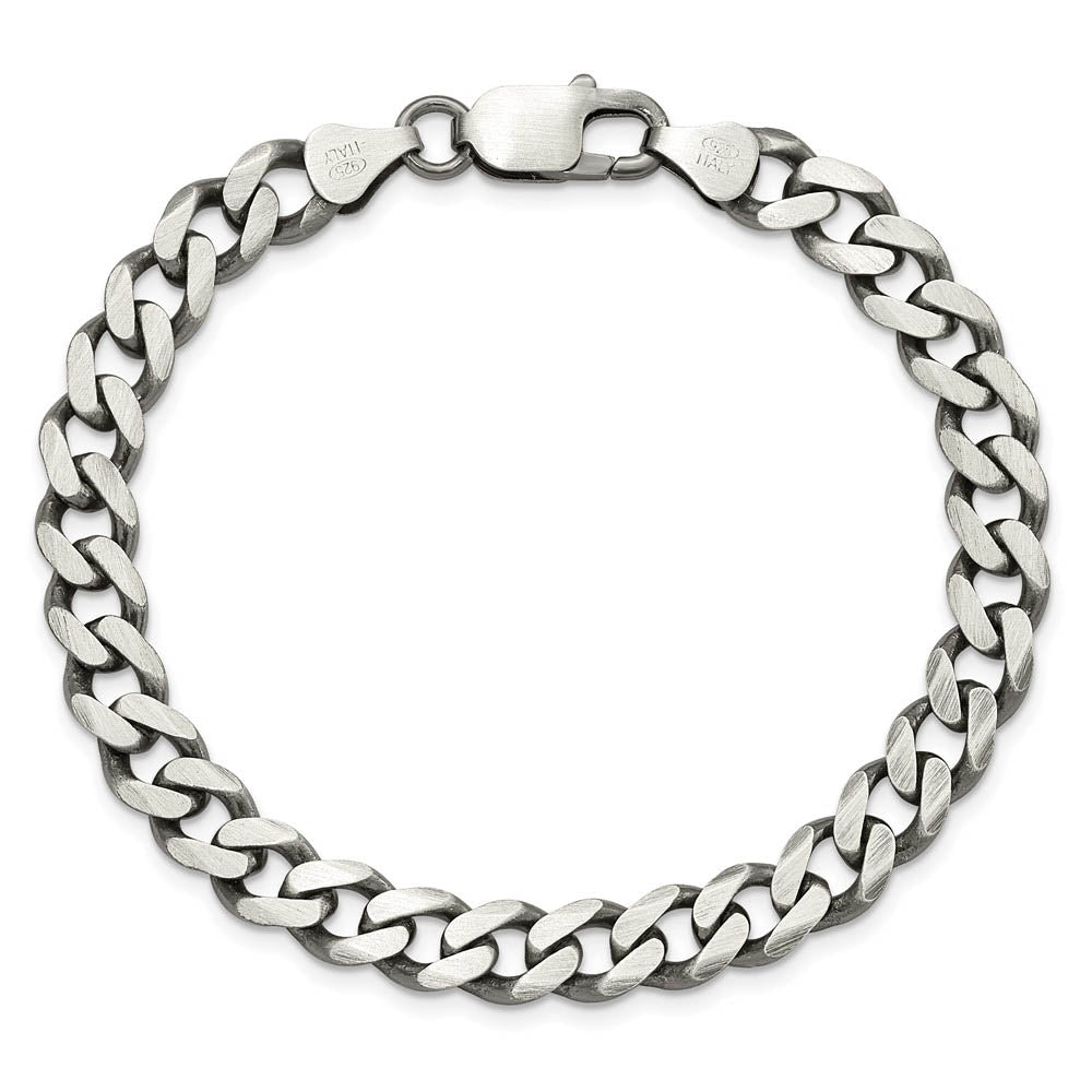 Alternate view of the Men's 7.5mm Sterling Silver Solid Antiqued Flat Curb Chain Necklace by The Black Bow Jewelry Co.