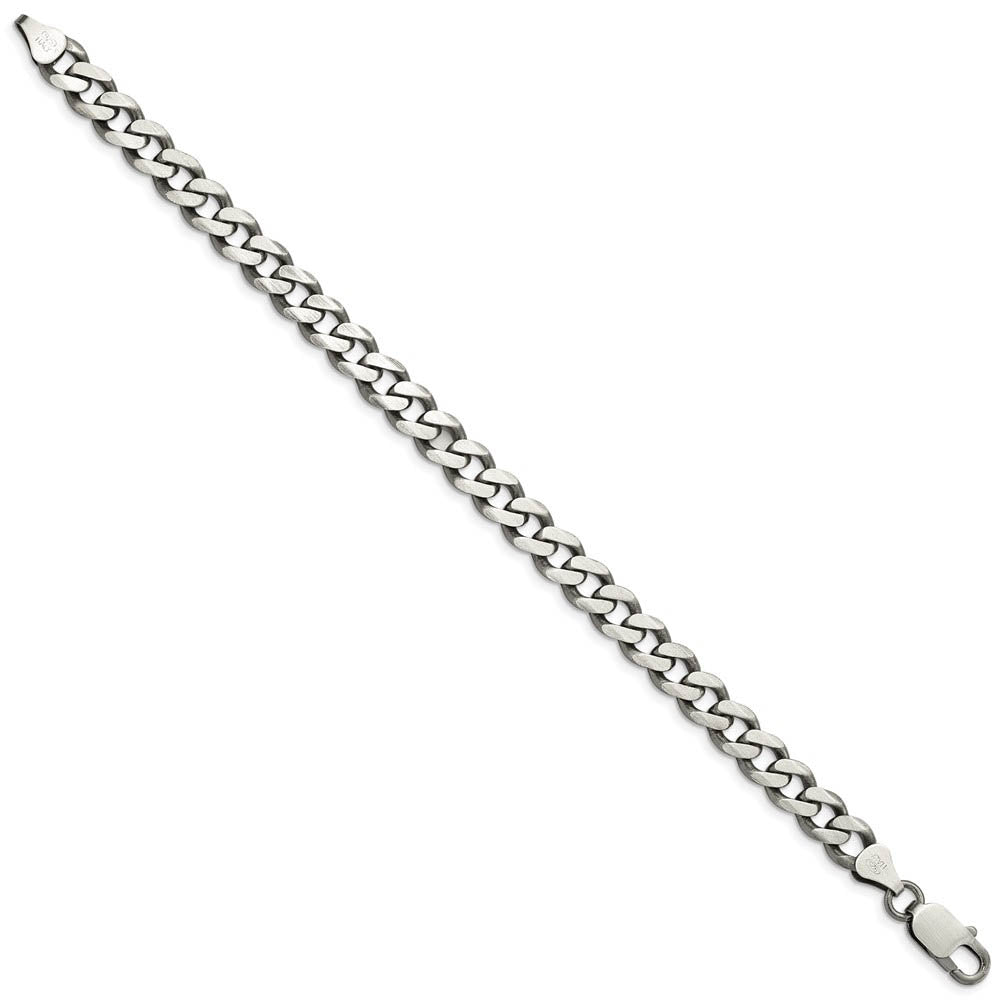 Alternate view of the Men's 7.5mm Sterling Silver Solid Antiqued Flat Curb Chain Bracelet by The Black Bow Jewelry Co.