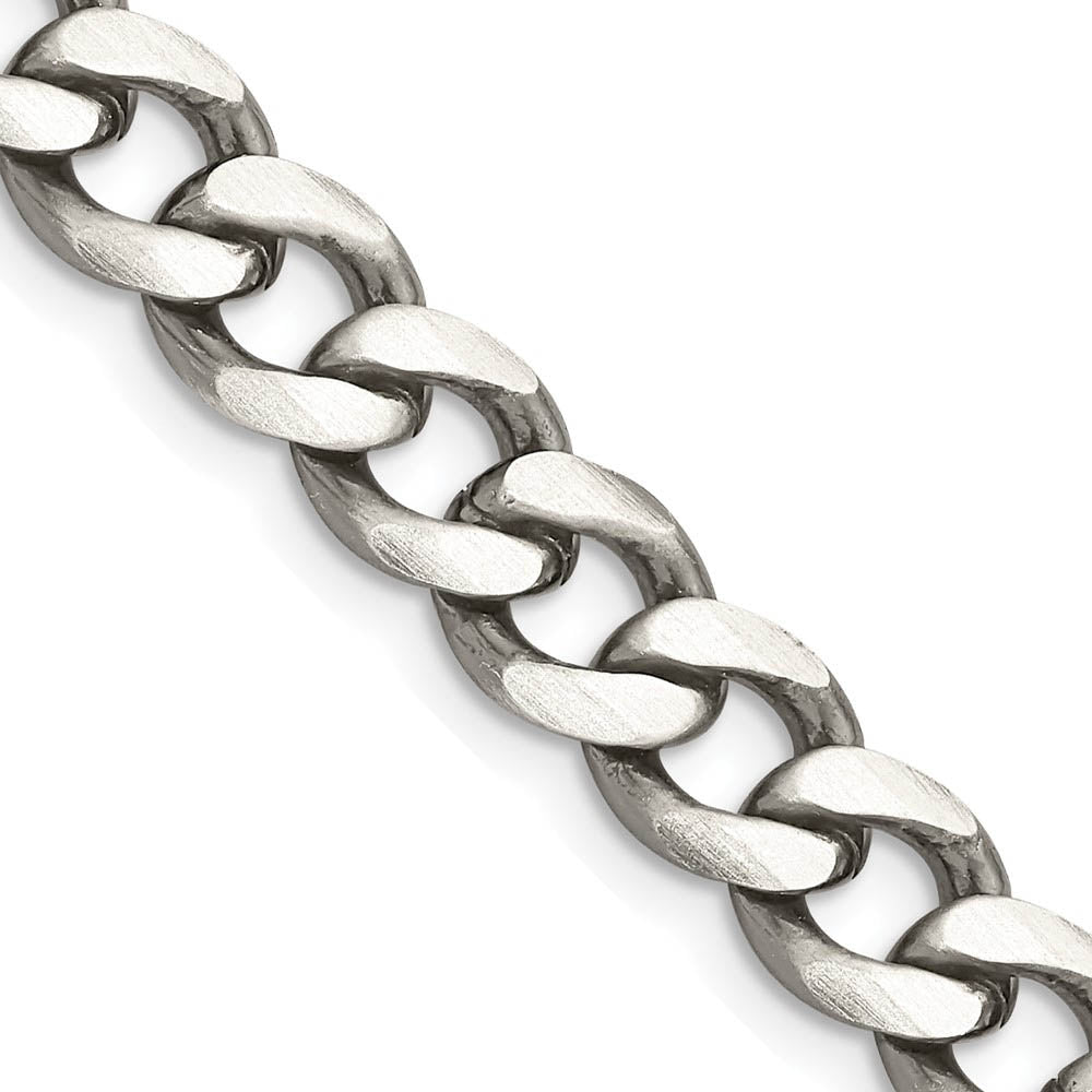 Men's 8mm Sterling Silver Solid Antiqued Flat Curb Chain Necklace, Item C10704 by The Black Bow Jewelry Co.
