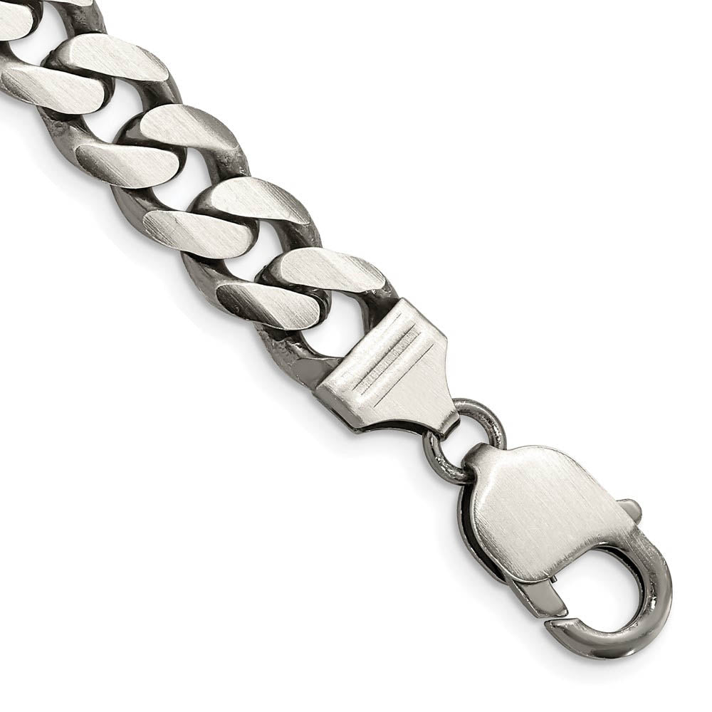 Men's 9mm Sterling Silver Solid Antiqued Flat Curb Chain Bracelet, Item C10705-B by The Black Bow Jewelry Co.