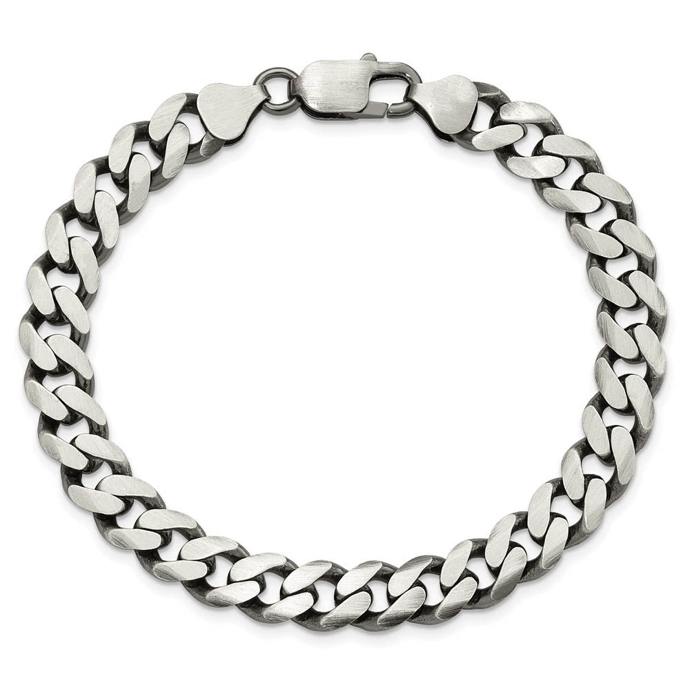 Alternate view of the Men's 9mm Sterling Silver Solid Antiqued Flat Curb Chain Necklace by The Black Bow Jewelry Co.