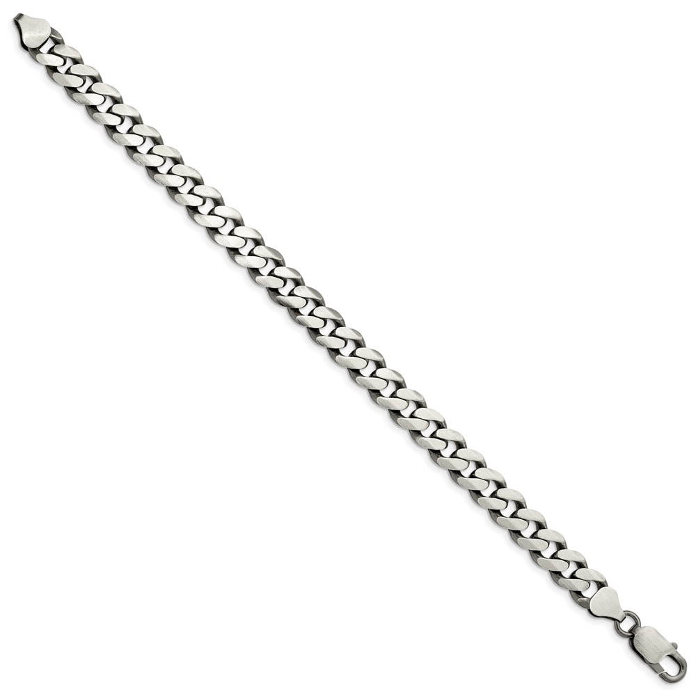 Alternate view of the Men's 9mm Sterling Silver Solid Antiqued Flat Curb Chain Bracelet by The Black Bow Jewelry Co.