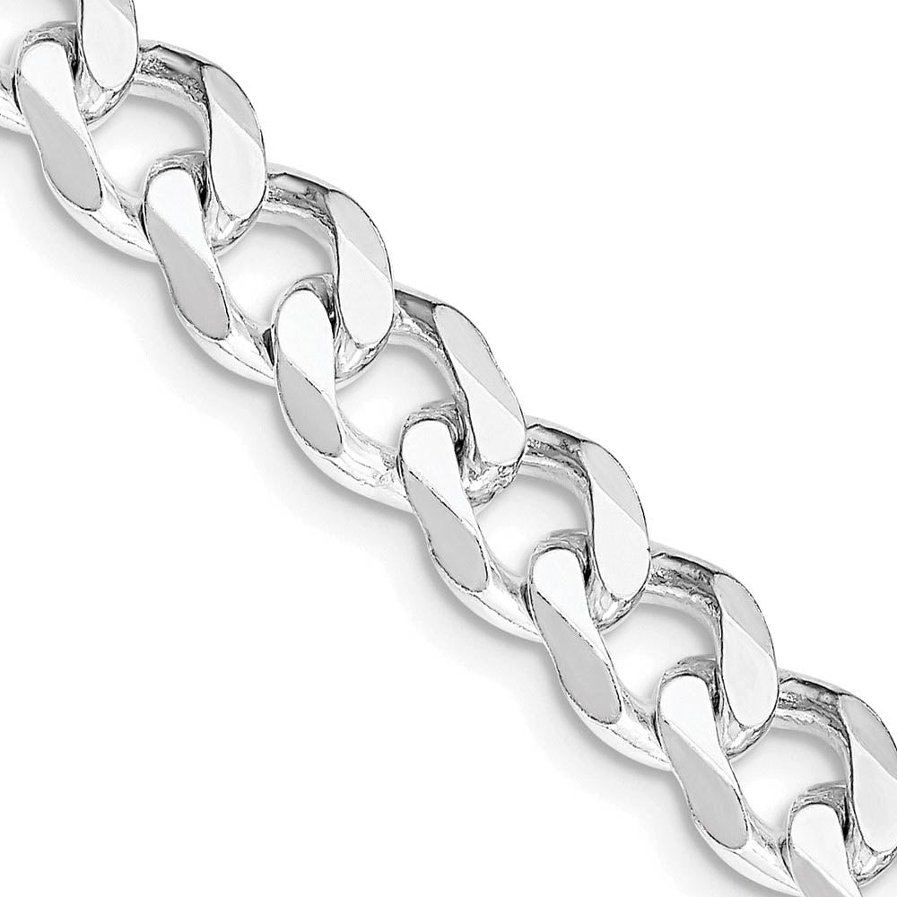 Men's 7.5mm Rhodium Plated Sterling Silver Solid Curb Chain Bracelet, Item C10706-B by The Black Bow Jewelry Co.
