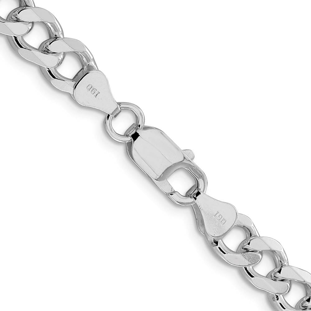 Alternate view of the Men's 7.5mm Rhodium Plated Sterling Silver Solid Curb Chain Necklace by The Black Bow Jewelry Co.