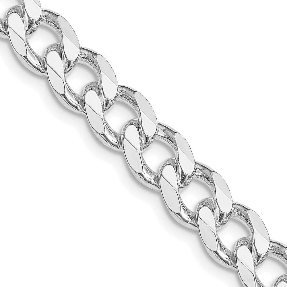 Men's 8mm Rhodium Plated Sterling Silver Solid Curb Chain Necklace