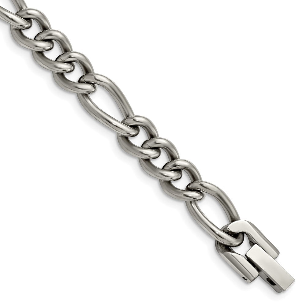 Men&#39;s 7mm Dark Gray Titanium Classic Polished Figaro Chain Necklace