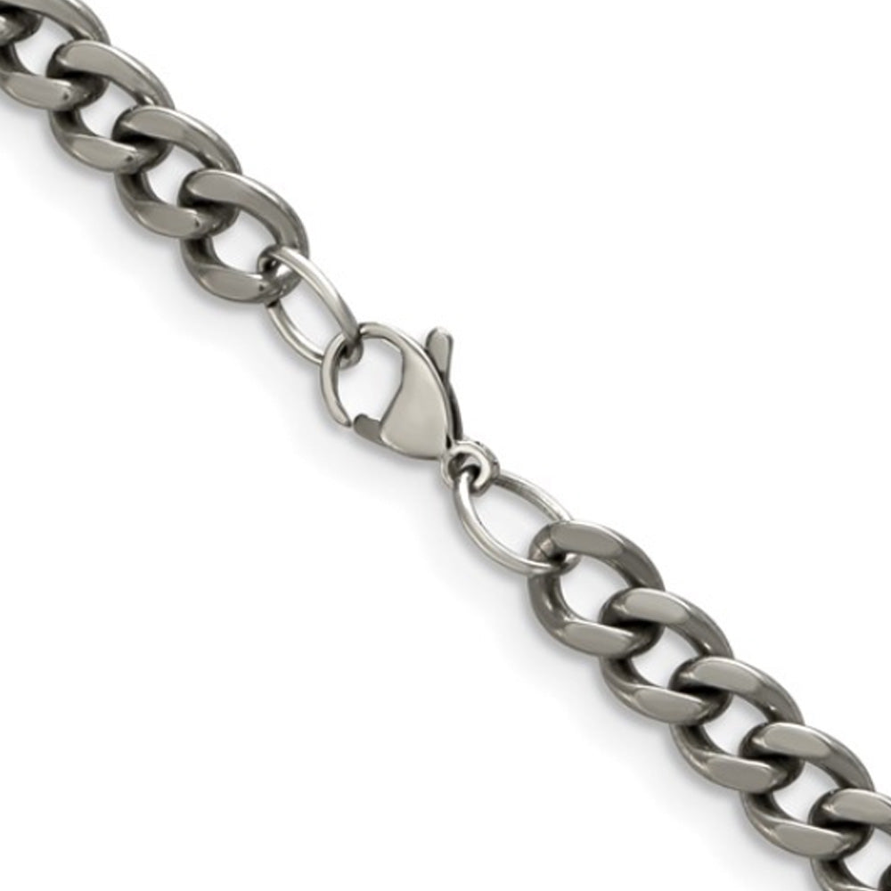 Men&#39;s 7.5mm Dark Gray Titanium Classic Polished Curb Chain Necklace, Item C10726 by The Black Bow Jewelry Co.