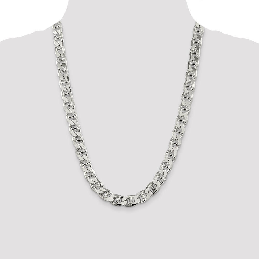 Alternate view of the Men's 10.5mm Sterling Silver Solid Flat Cuban Anchor Chain Necklace by The Black Bow Jewelry Co.