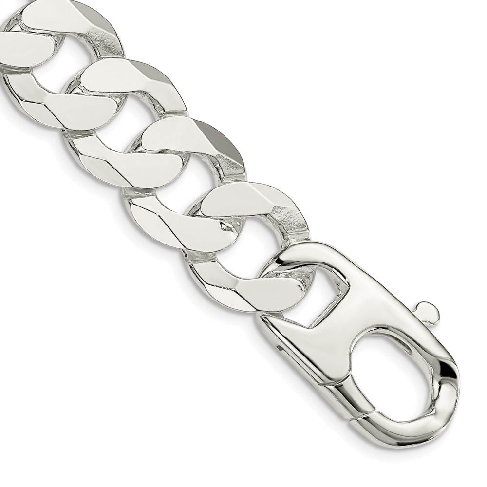 Men's 16mm Sterling Silver Flat Curb Chain Bracelet, 9 Inch, Item C10746-09 by The Black Bow Jewelry Co.
