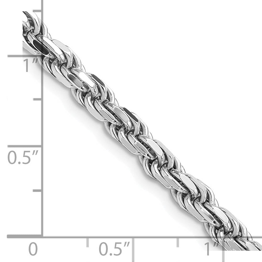 Alternate view of the 4.75mm Rhodium Plated Sterling Silver Solid D/C Rope Chain Necklace by The Black Bow Jewelry Co.