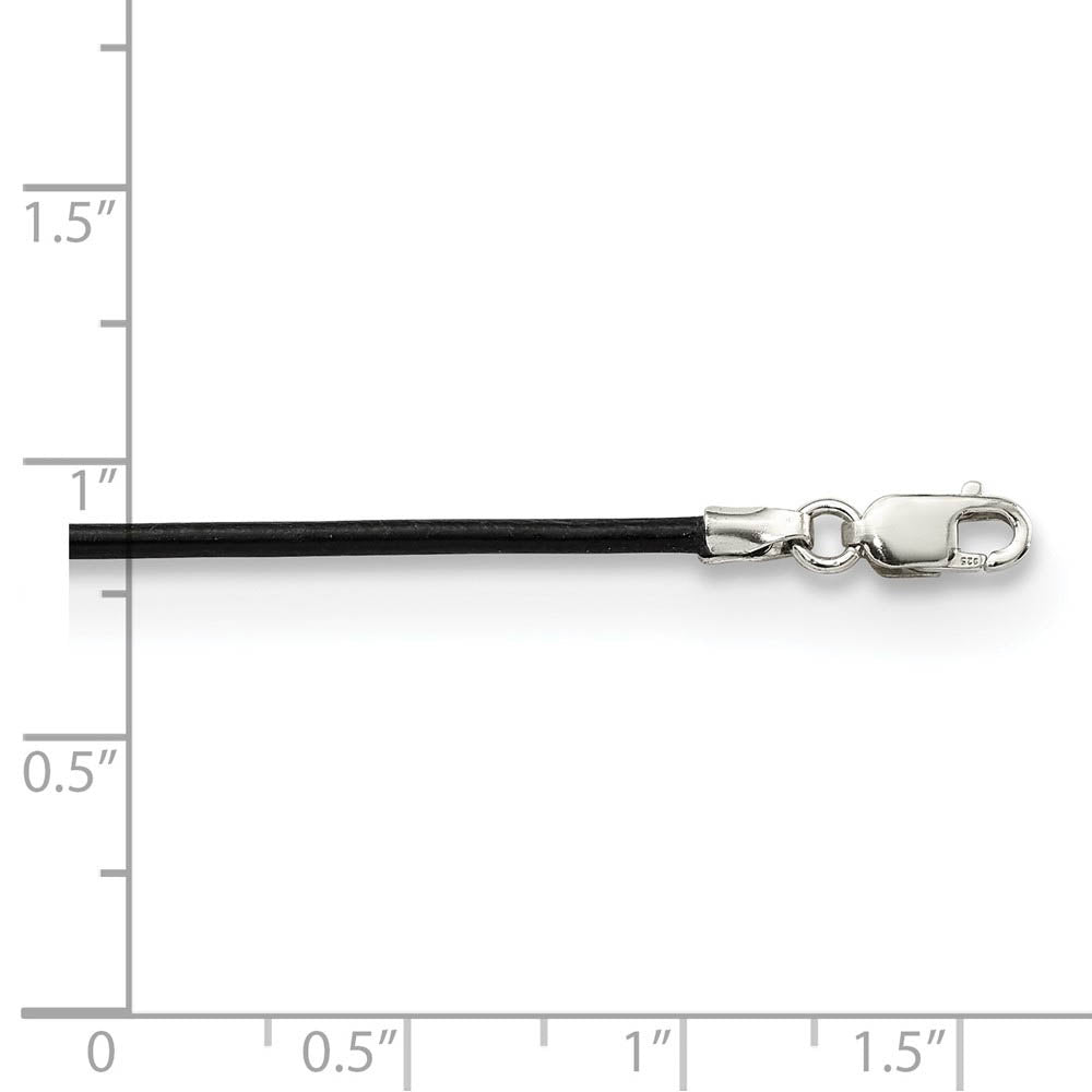 Alternate view of the 1.5mm Black Leather Cord Chain & Sterling Silver Clasp Necklace by The Black Bow Jewelry Co.