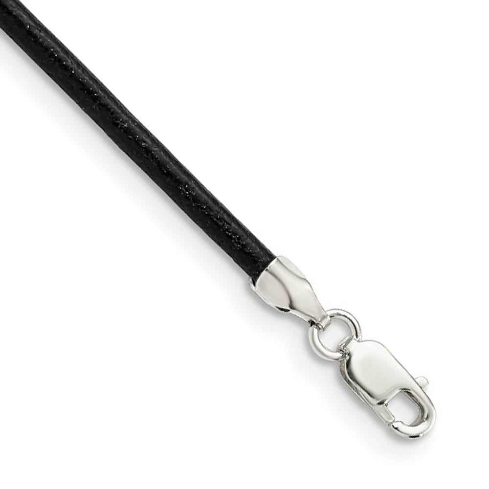 2mm Black Leather Cord Chain & Sterling Silver Clasp Necklace, Item C10789 by The Black Bow Jewelry Co.