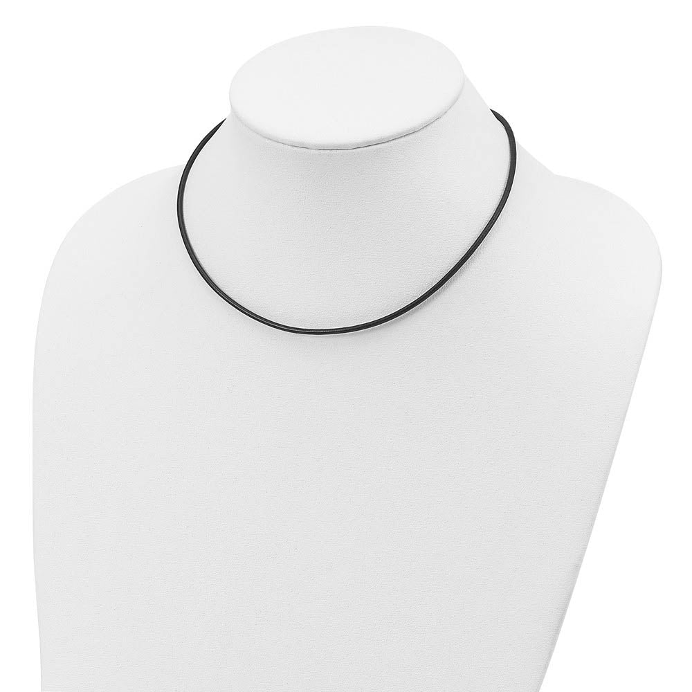 Alternate view of the 2mm Black Leather Cord Chain & Sterling Silver Clasp Necklace by The Black Bow Jewelry Co.