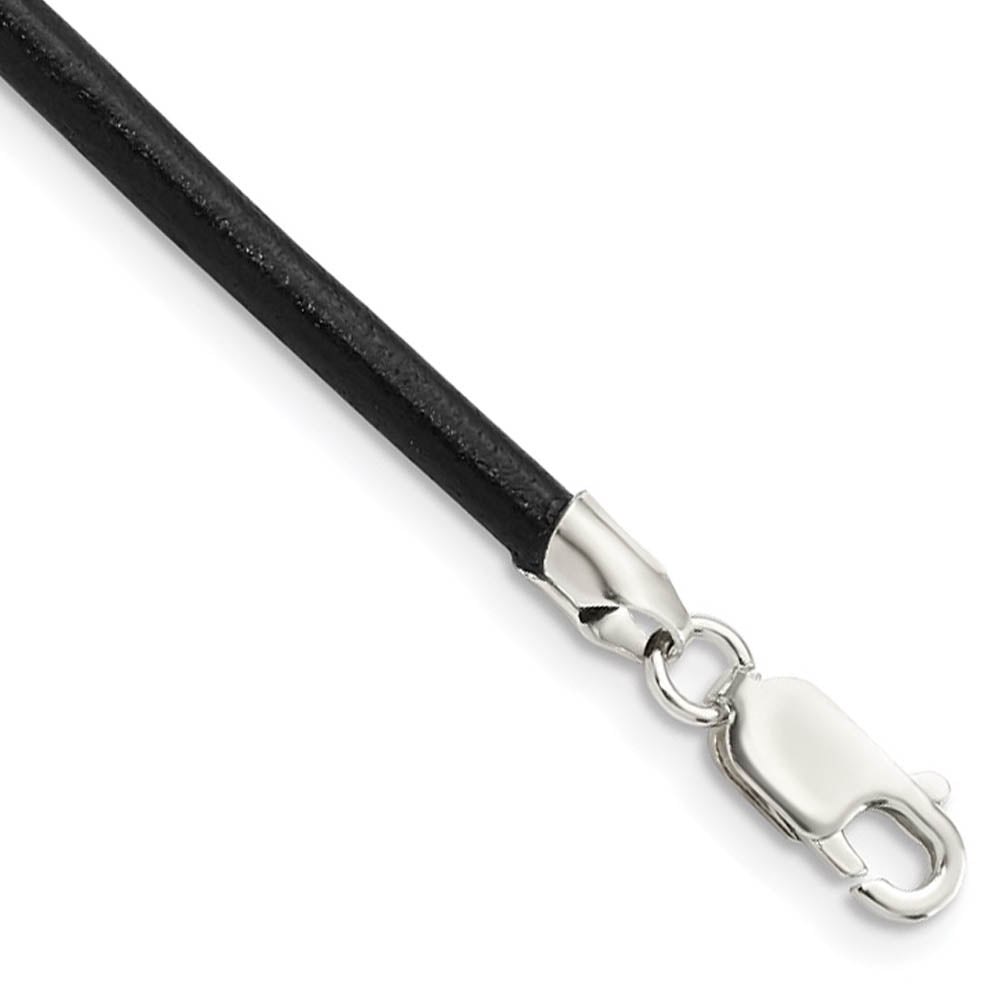 3mm Black Leather Cord Chain & Sterling Silver Clasp Necklace, Item C10791 by The Black Bow Jewelry Co.