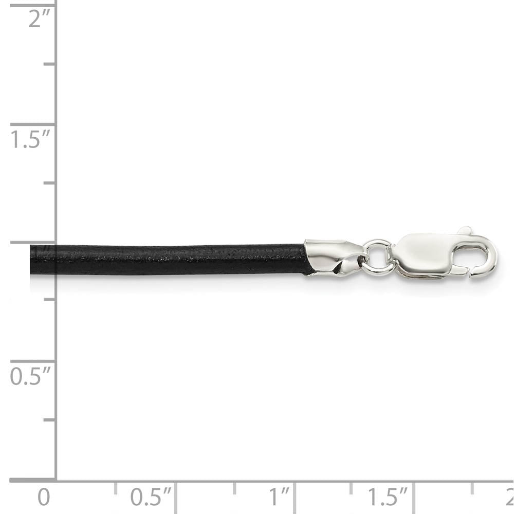 Alternate view of the 3mm Black Leather Cord Chain & Sterling Silver Clasp Necklace by The Black Bow Jewelry Co.