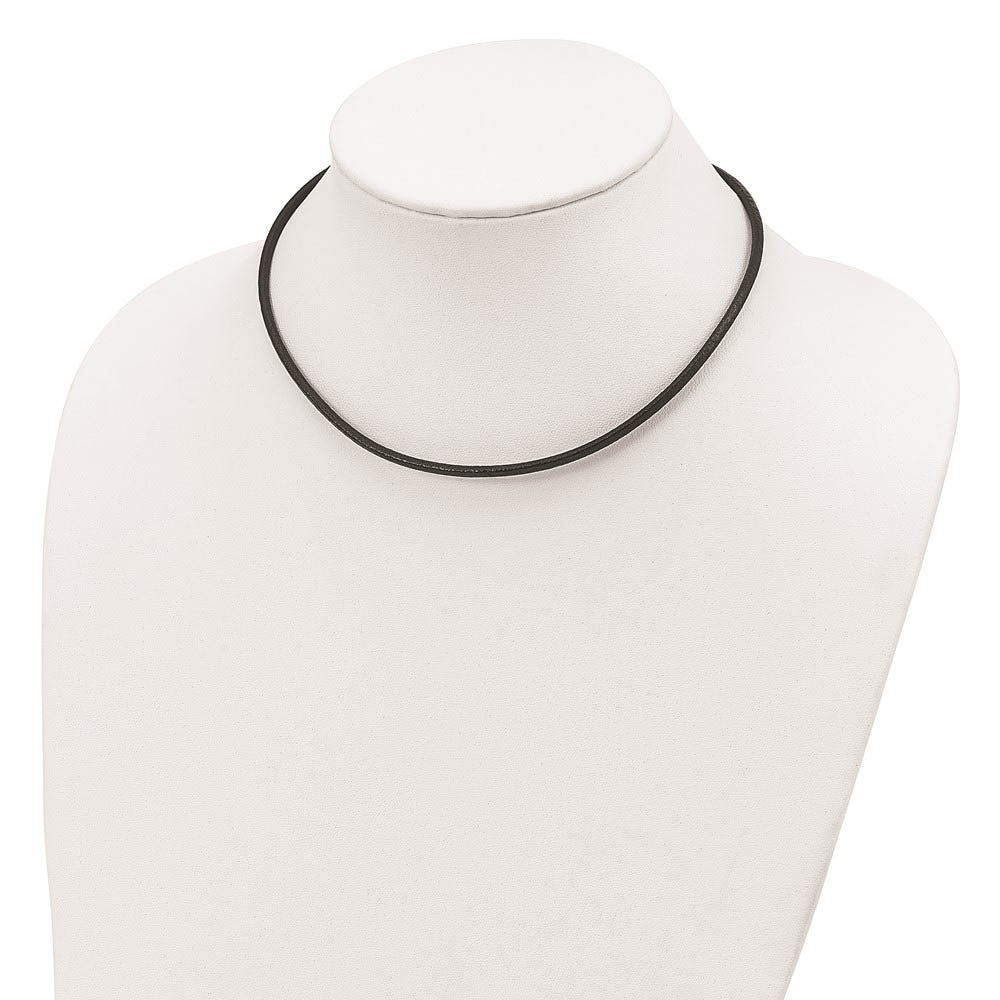 Alternate view of the 3mm Black Leather Cord Chain & Rhodium Sterling Silver Clasp Necklace by The Black Bow Jewelry Co.