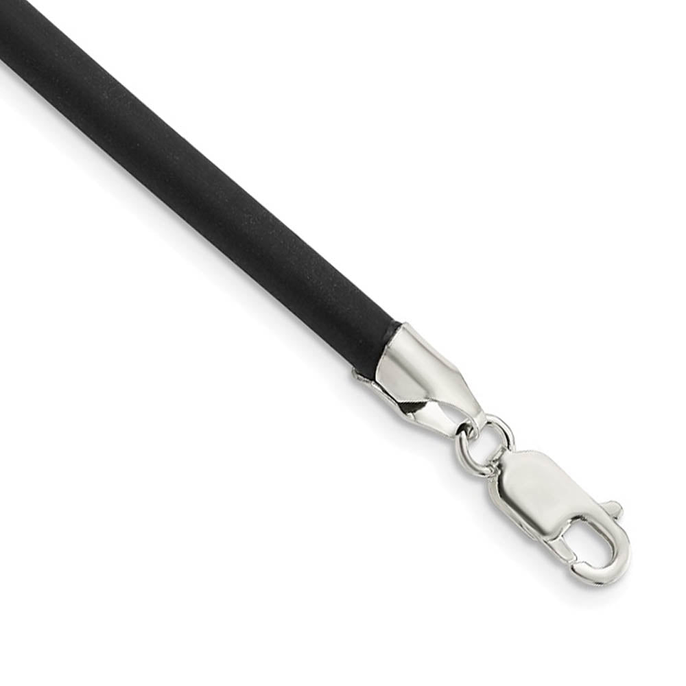 4mm Black Rubber Cord Chain, Sterling Silver Lobster Clasp