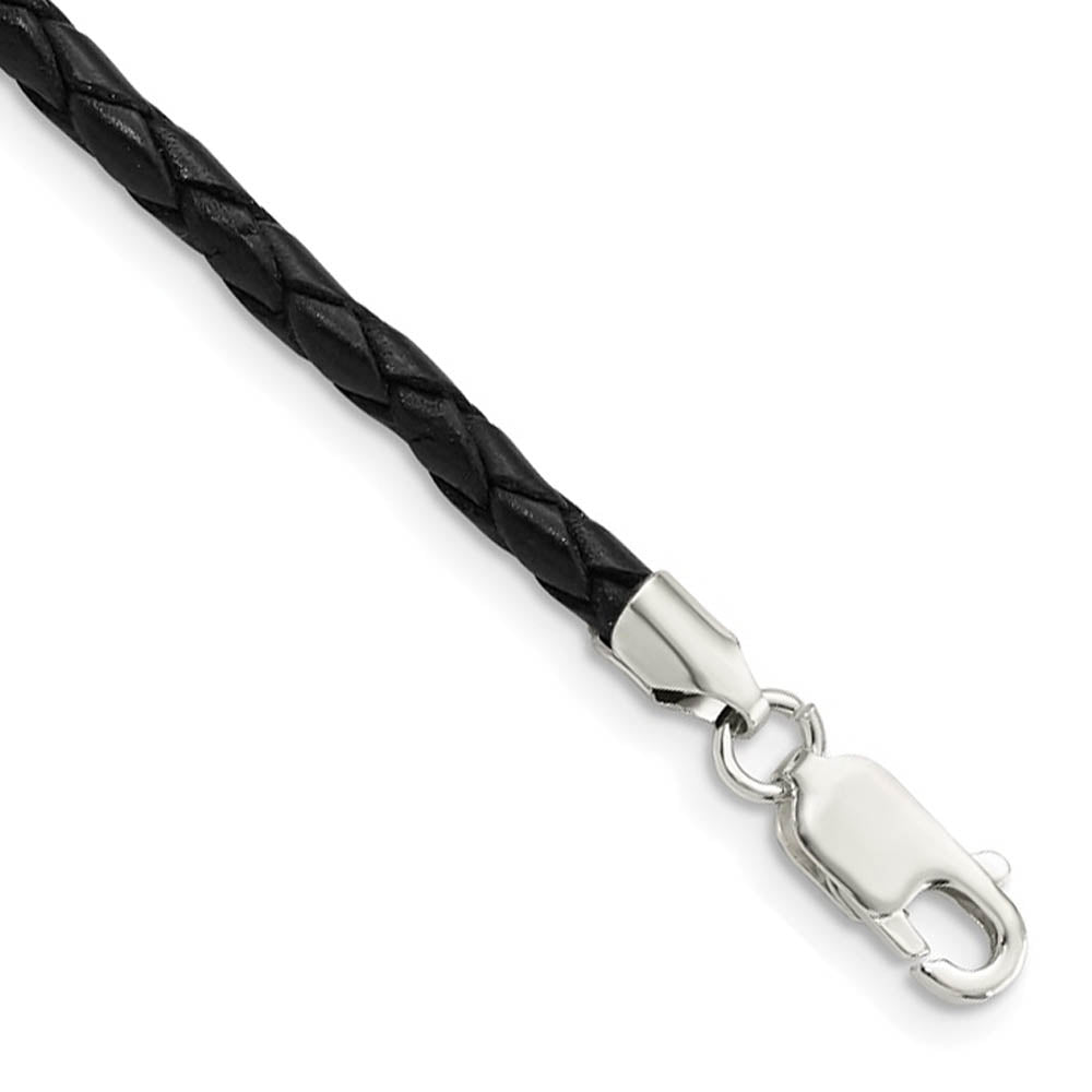 3mm Braided Black Leather Cord Chain & Sterling Silver Clasp Necklace, Item C10795 by The Black Bow Jewelry Co.