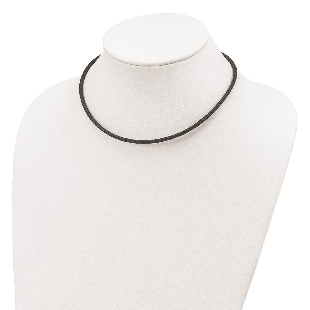 Alternate view of the 3mm Braided Black Leather Cord Chain & Sterling Silver Clasp Necklace by The Black Bow Jewelry Co.