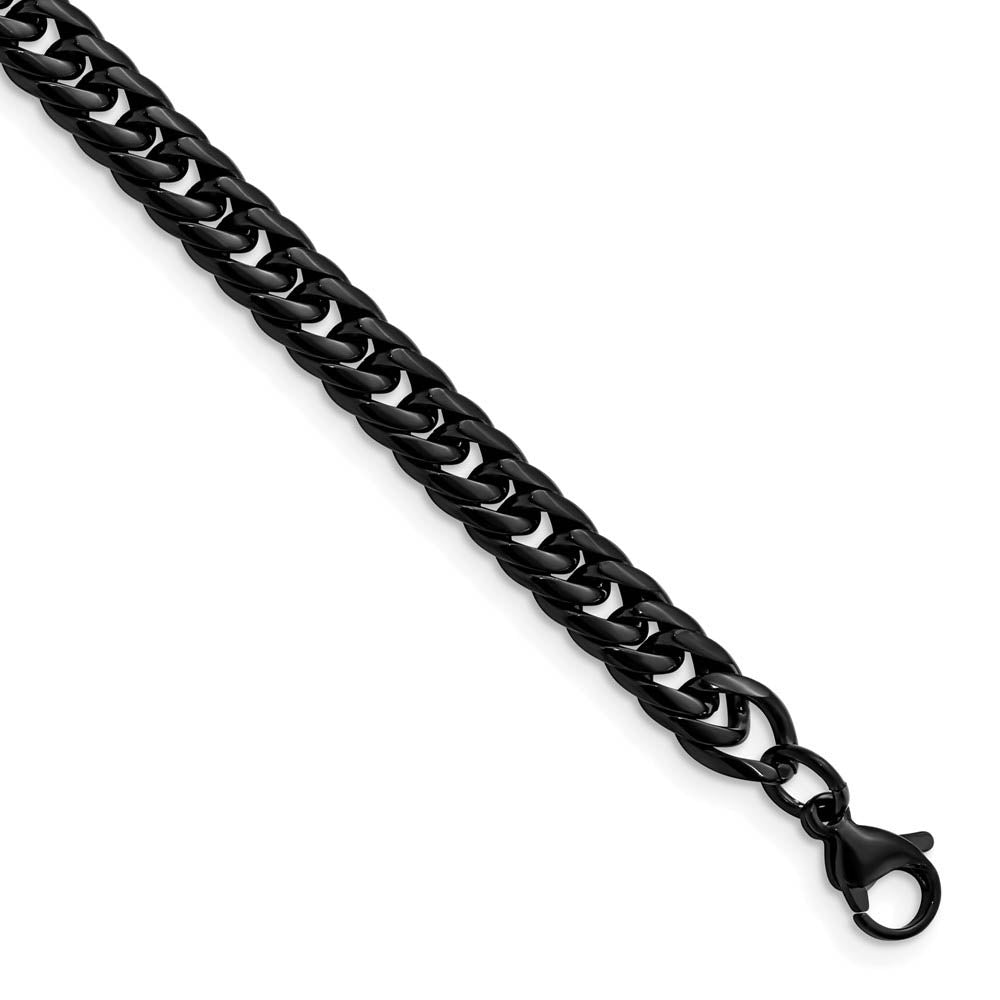 7mm Black Plated Stainless Steel Double Curb Chain Bracelet, 9 Inch, Item C10796-09 by The Black Bow Jewelry Co.