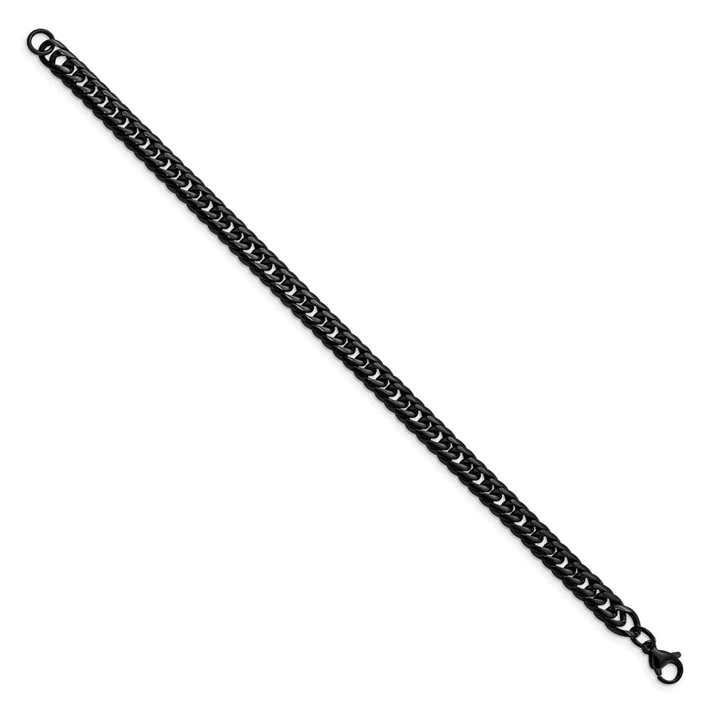 Alternate view of the 7mm Black Plated Stainless Steel Double Curb Chain Bracelet, 9 Inch by The Black Bow Jewelry Co.