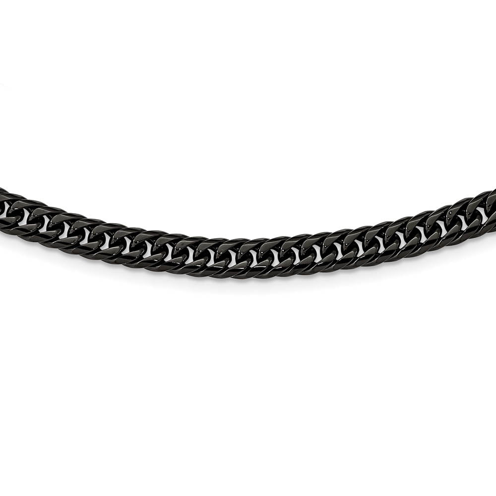 Alternate view of the 7mm Black Plated Stainless Steel Double Curb Chain Necklace, 24 Inch by The Black Bow Jewelry Co.