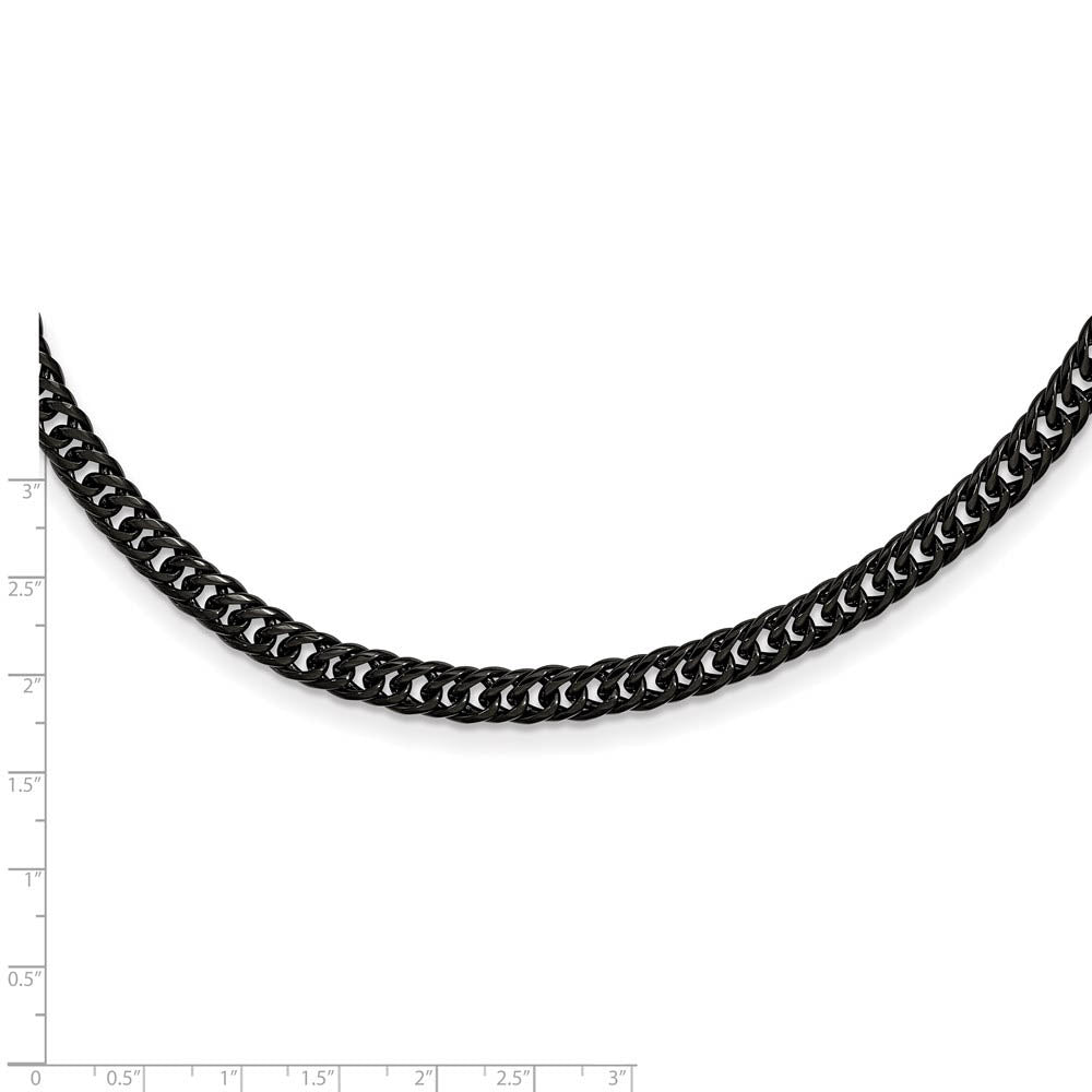 Alternate view of the 7mm Black Plated Stainless Steel Double Curb Chain Necklace, 24 Inch by The Black Bow Jewelry Co.