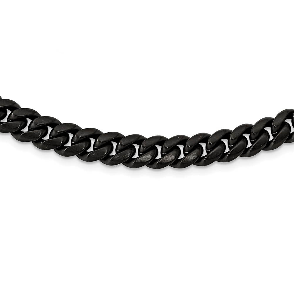 Alternate view of the 10mm Black Plated Stainless Steel Brushed Curb Chain Bracelet, 8.5 In by The Black Bow Jewelry Co.
