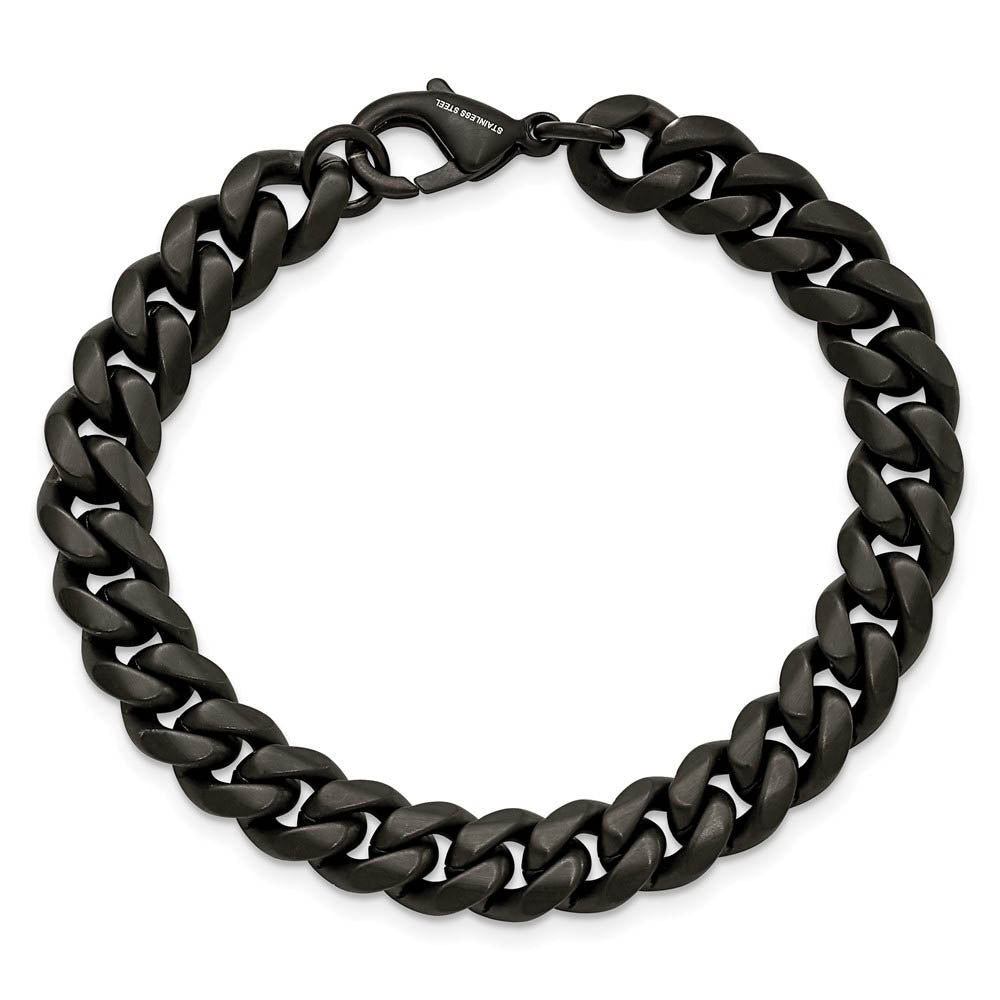 Alternate view of the 10mm Black Plated Stainless Steel Brushed Curb Chain Bracelet, 8.5 In by The Black Bow Jewelry Co.