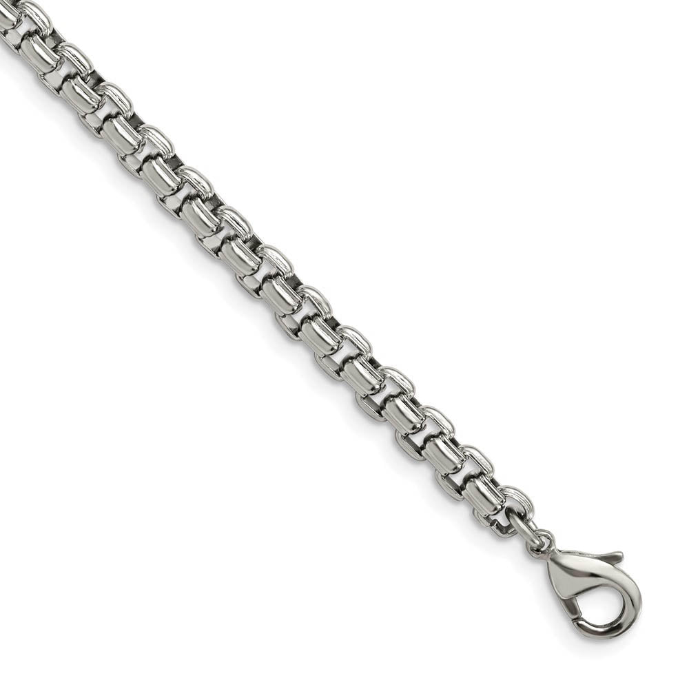 Men's 5.5mm Stainless Steel Fancy Round Box Chain Bracelet, 8.25 Inch, Item C10798-0825 by The Black Bow Jewelry Co.