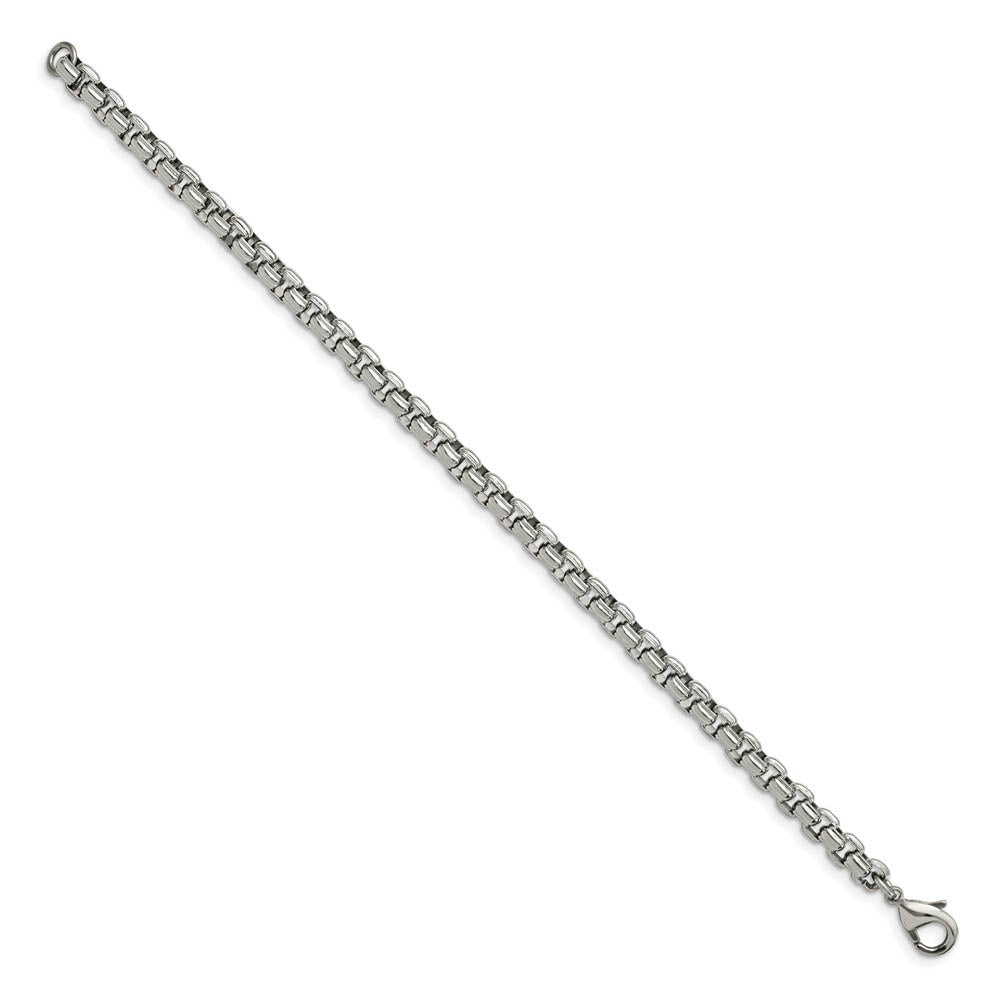 Alternate view of the Men's 5.5mm Stainless Steel Fancy Round Box Chain Bracelet, 8.25 Inch by The Black Bow Jewelry Co.