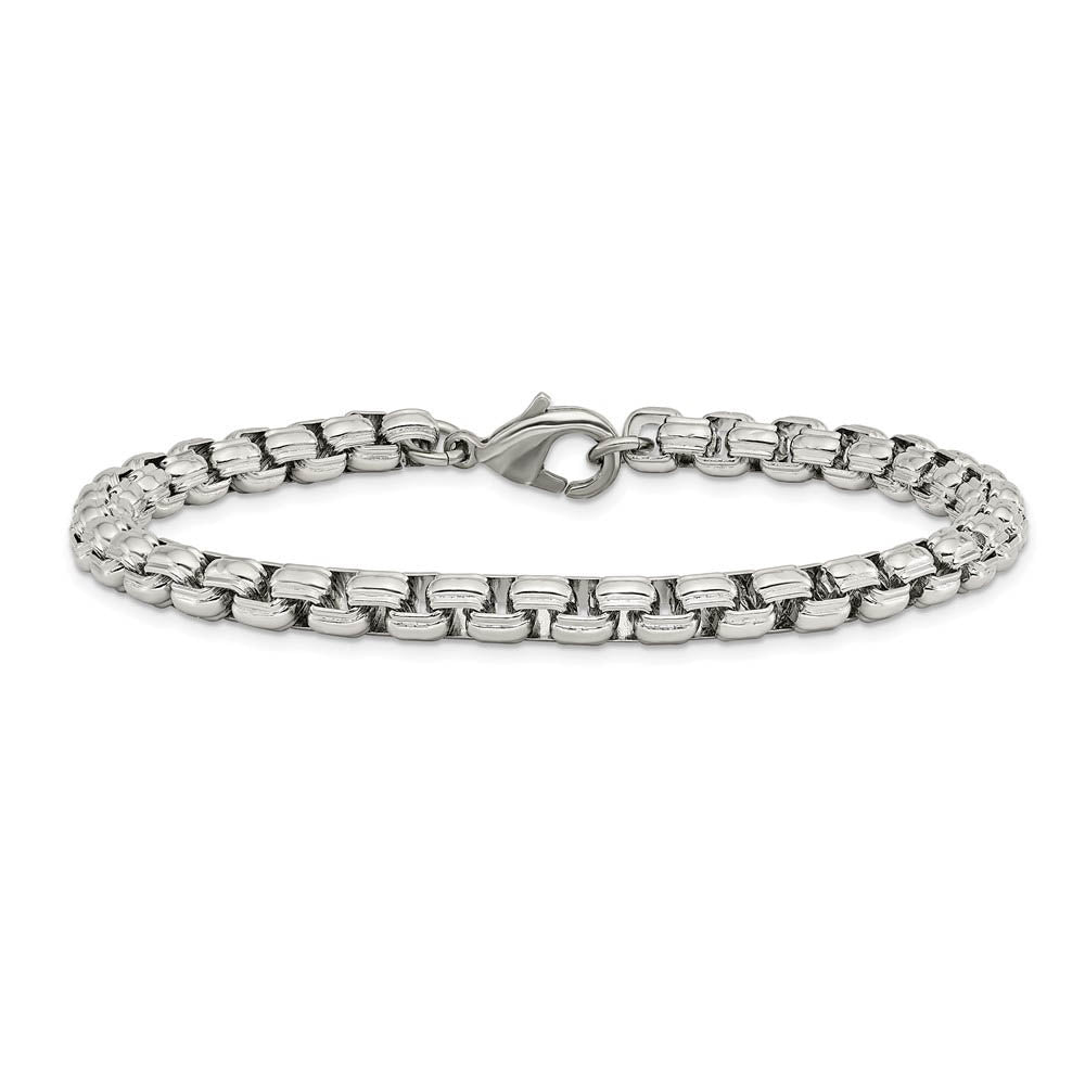 Alternate view of the Men's 5.5mm Stainless Steel Fancy Round Box Chain Bracelet, 8.25 Inch by The Black Bow Jewelry Co.