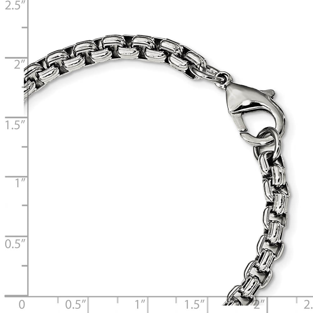 Alternate view of the Men's 5.5mm Stainless Steel Fancy Round Box Chain Bracelet, 8.25 Inch by The Black Bow Jewelry Co.
