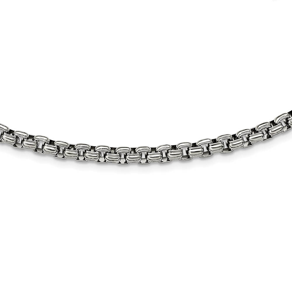 Alternate view of the Men's 5.5mm Stainless Steel Fancy Round Box Chain Necklace, 24 Inch by The Black Bow Jewelry Co.