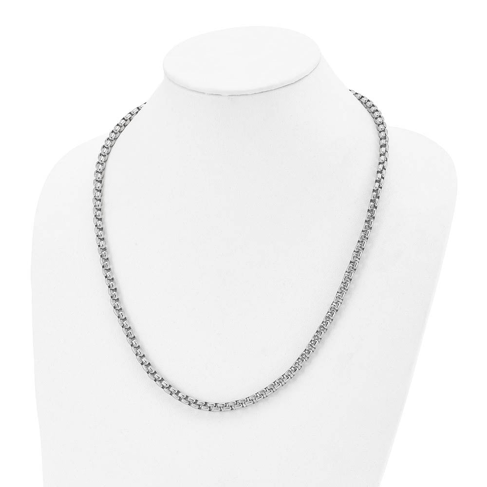Alternate view of the Men's 5.5mm Stainless Steel Fancy Round Box Chain Necklace, 24 Inch by The Black Bow Jewelry Co.