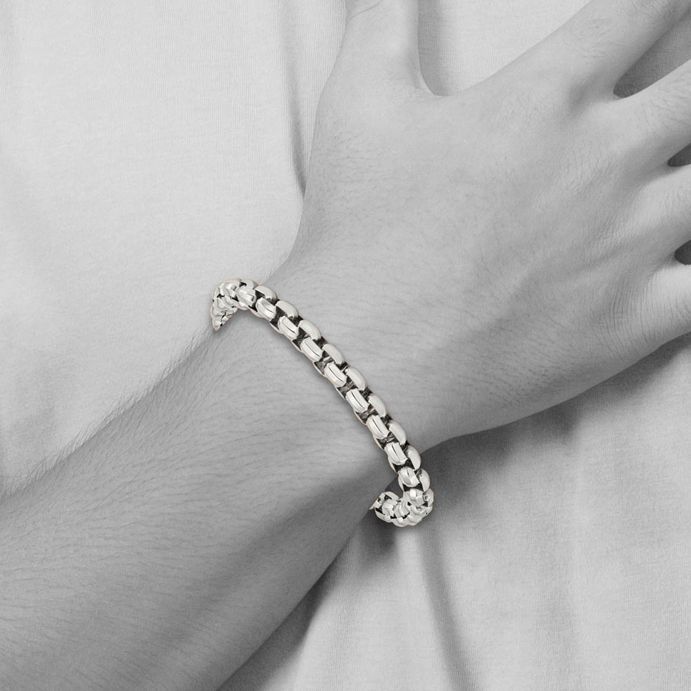 Alternate view of the Men's 8.25mm Stainless Steel Fancy Rolo Chain Bracelet, 8.75 Inch by The Black Bow Jewelry Co.
