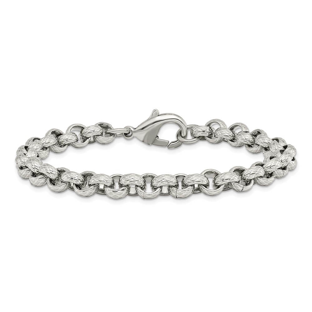 Alternate view of the Men's 7mm Stainless Steel Textured Rolo Chain Bracelet, 8.25 Inch by The Black Bow Jewelry Co.