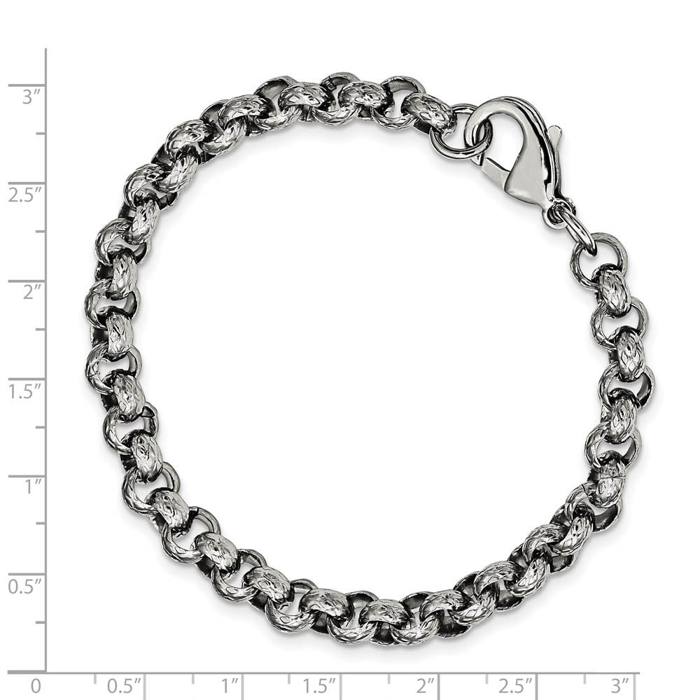 Alternate view of the Men's 7mm Stainless Steel Textured Rolo Chain Bracelet, 8.25 Inch by The Black Bow Jewelry Co.
