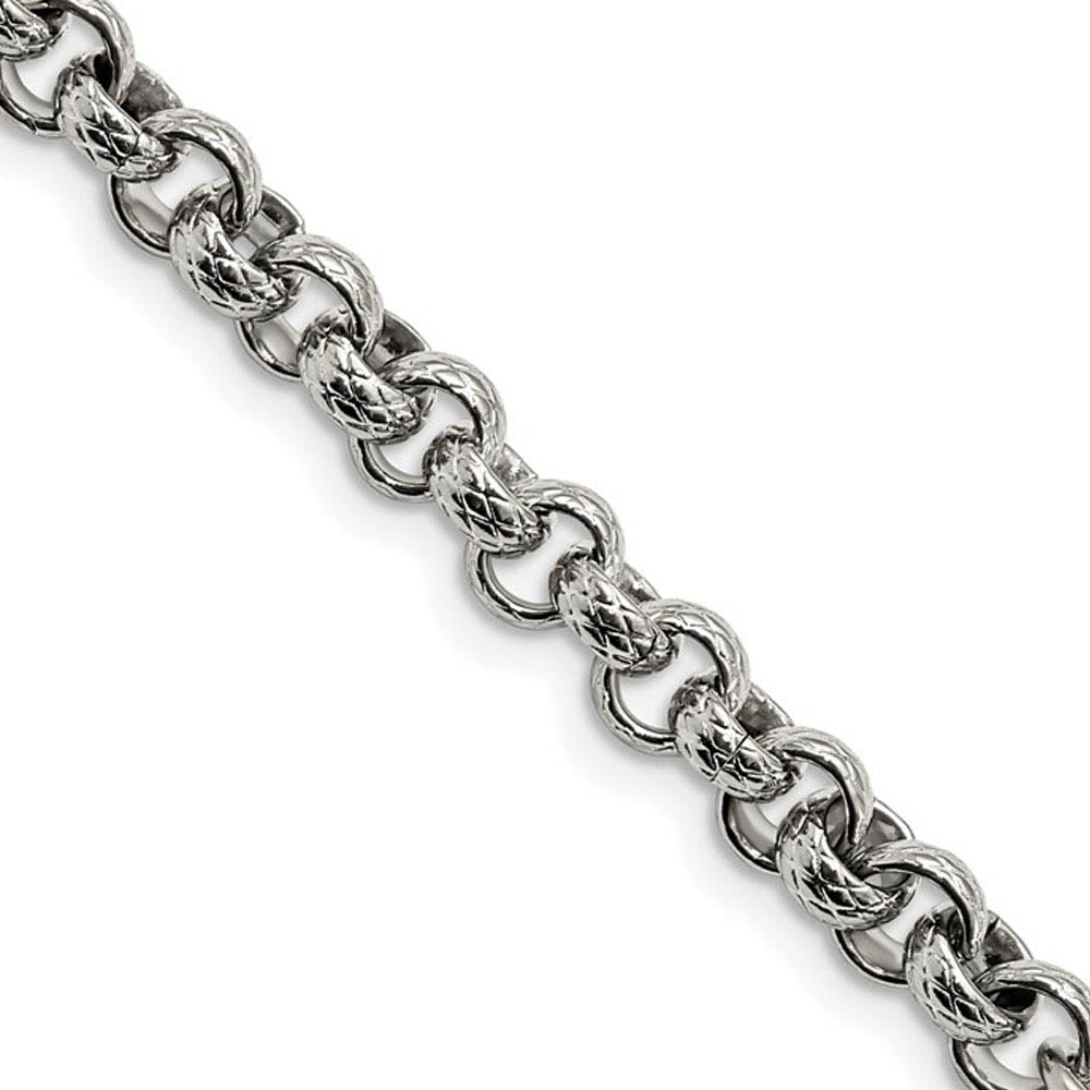 Men's 7mm Stainless Steel Textured Rolo Chain Necklace, 24 Inch, Item C10800-24 by The Black Bow Jewelry Co.