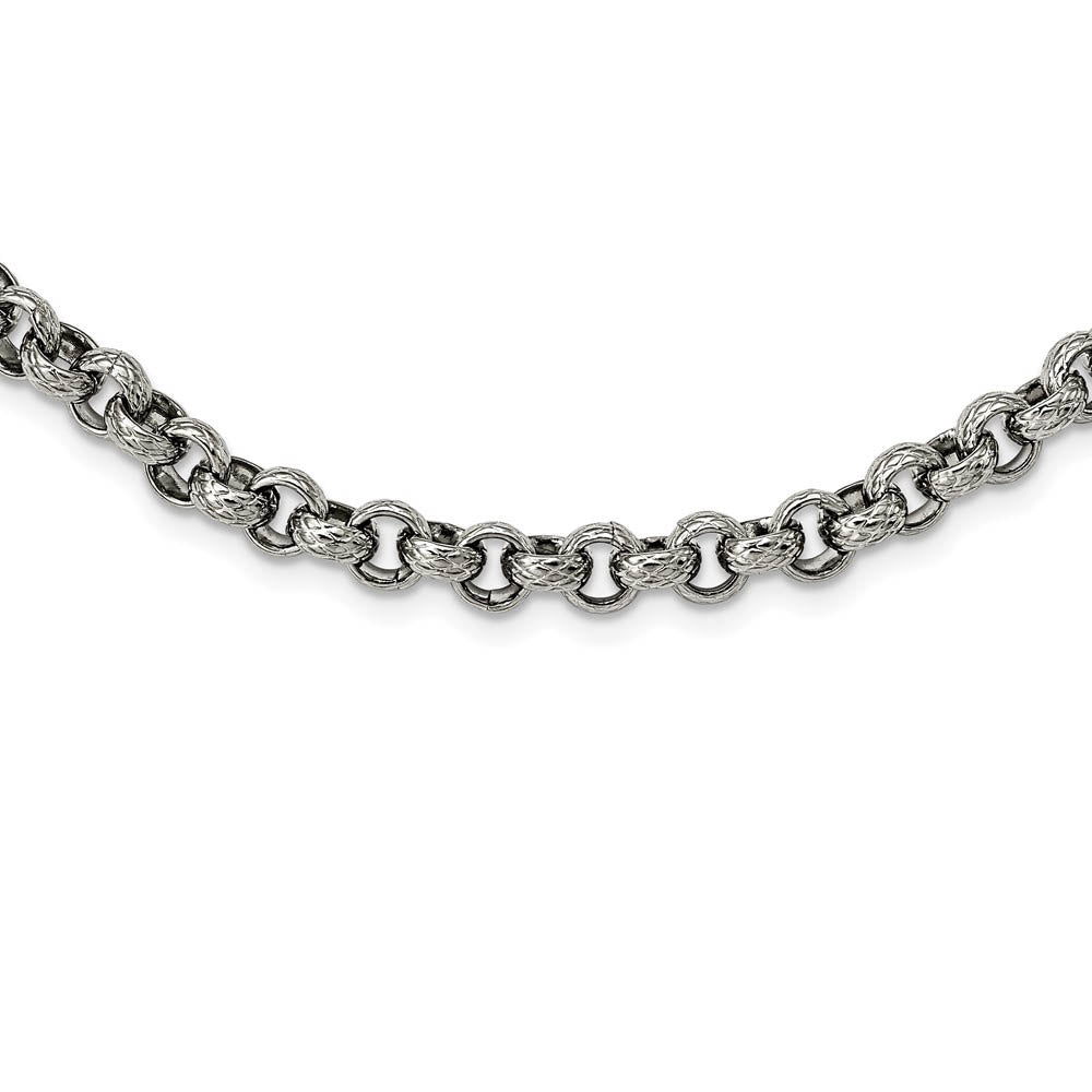 Alternate view of the Men's 7mm Stainless Steel Textured Rolo Chain Necklace, 24 Inch by The Black Bow Jewelry Co.