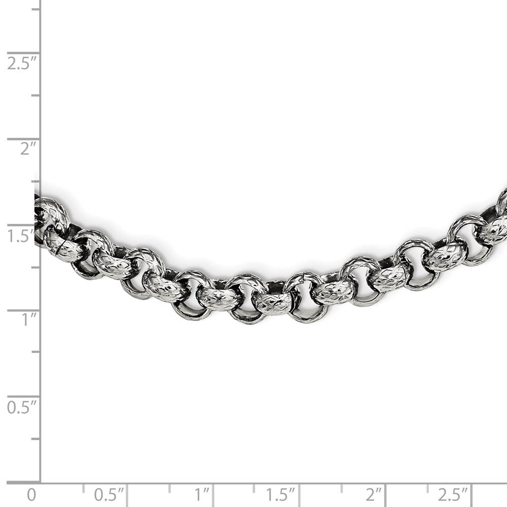 Alternate view of the Men's 7mm Stainless Steel Textured Rolo Chain Necklace, 24 Inch by The Black Bow Jewelry Co.