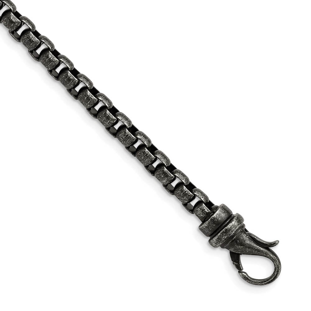 Men's 5.25mm Stainless Steel Antiqued Box Chain Bracelet, 8.5 Inch, Item C10801-085 by The Black Bow Jewelry Co.
