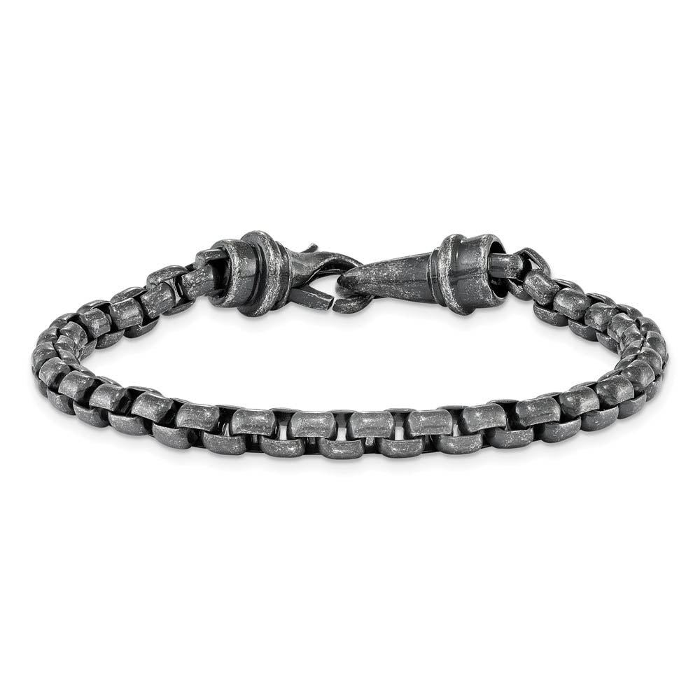 Alternate view of the Men's 5.25mm Stainless Steel Antiqued Box Chain Bracelet, 8.5 Inch by The Black Bow Jewelry Co.