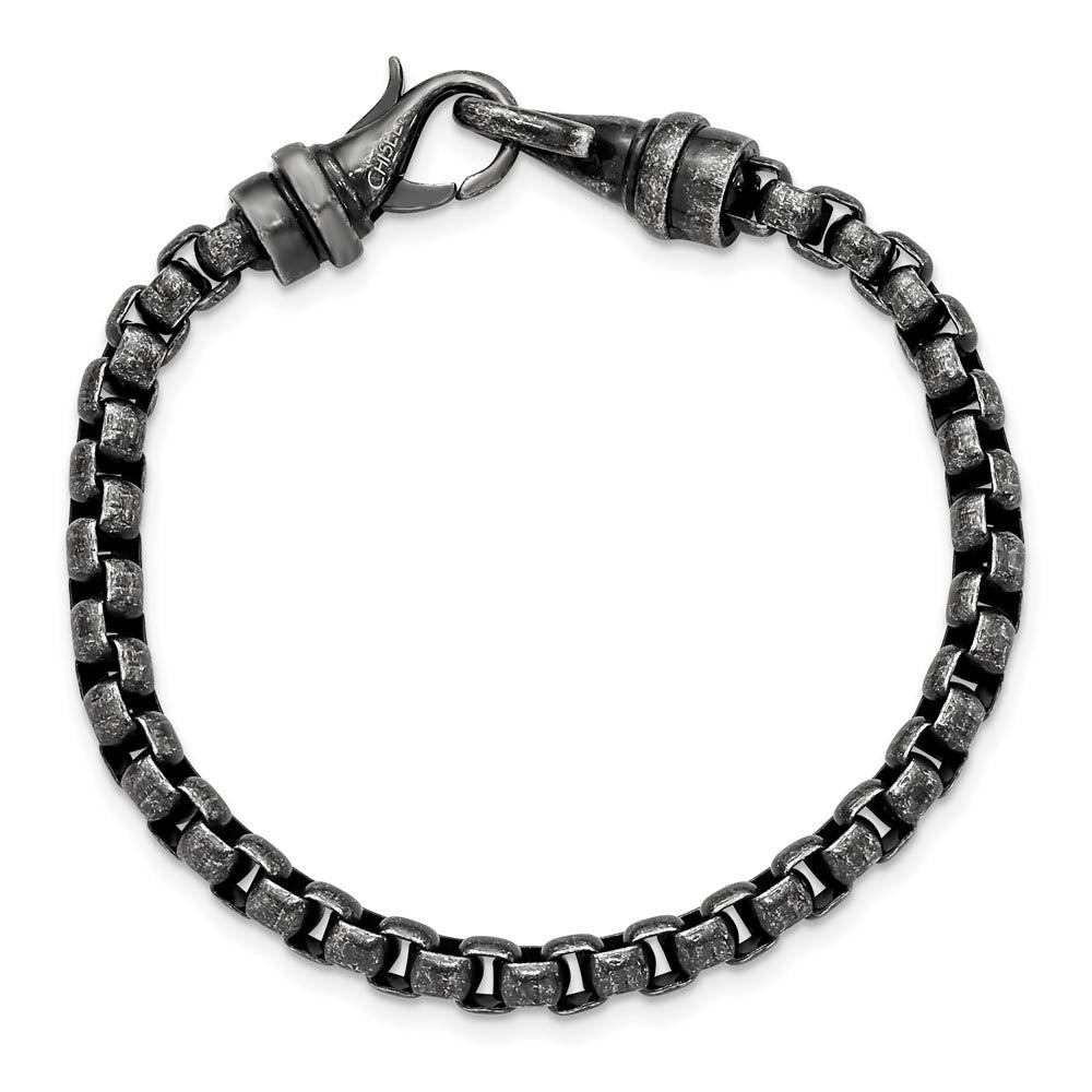Alternate view of the Men's 5.25mm Stainless Steel Antiqued Box Chain Bracelet, 8.5 Inch by The Black Bow Jewelry Co.