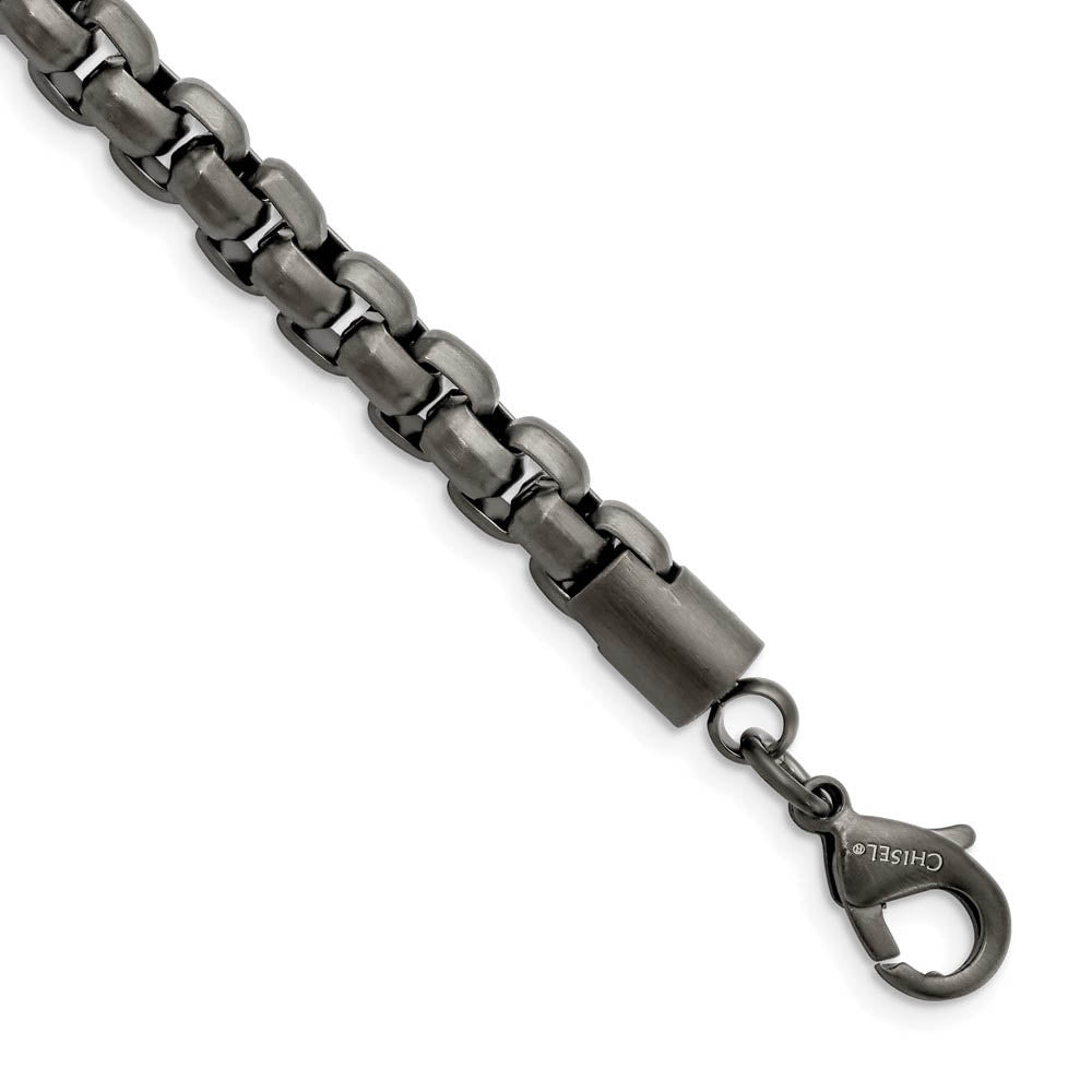 Mens Stainless Steel Gunmetal Plated Fancy Box Chain Bracelet, 8.5 In, Item C10802-085 by The Black Bow Jewelry Co.