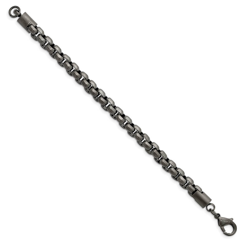 Alternate view of the Mens Stainless Steel Gunmetal Plated Fancy Box Chain Bracelet, 8.5 In by The Black Bow Jewelry Co.
