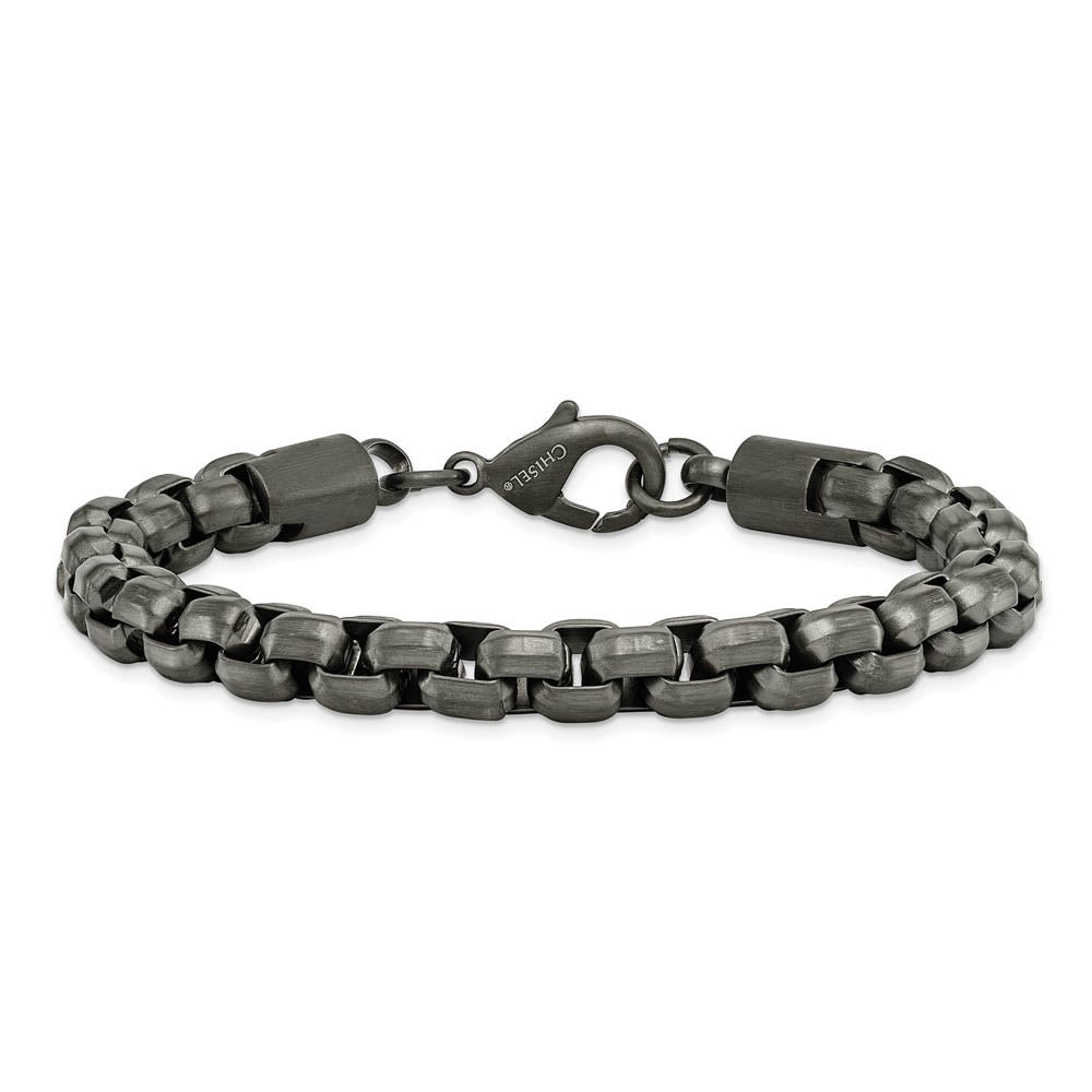 Alternate view of the Mens Stainless Steel Gunmetal Plated Fancy Box Chain Bracelet, 8.5 In by The Black Bow Jewelry Co.